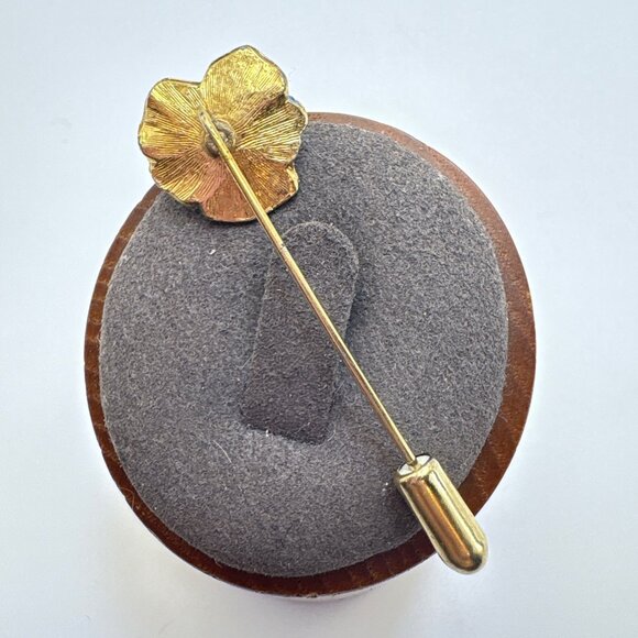 VTG Gold Tone Purple Blue & White Enamel Flower Stick Pin Size 2" Length - Picture 5 of 10